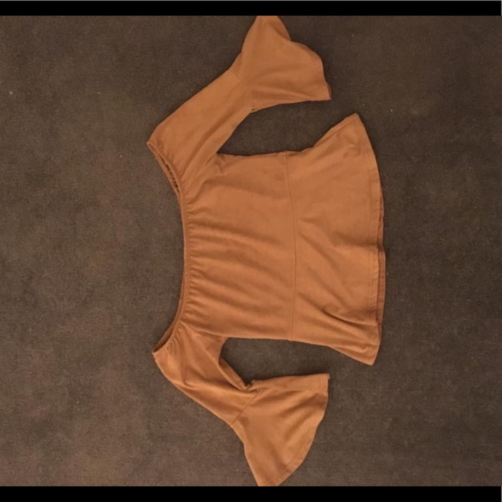 SOLD Honey Punch Tan Off-the-Shoulder Suede top